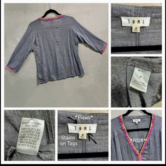 THML Wmn Med Aztec Tribal Embroidery VNeck Pullover Boho Hippie Woven Tunic Top - Picture 10 of 10